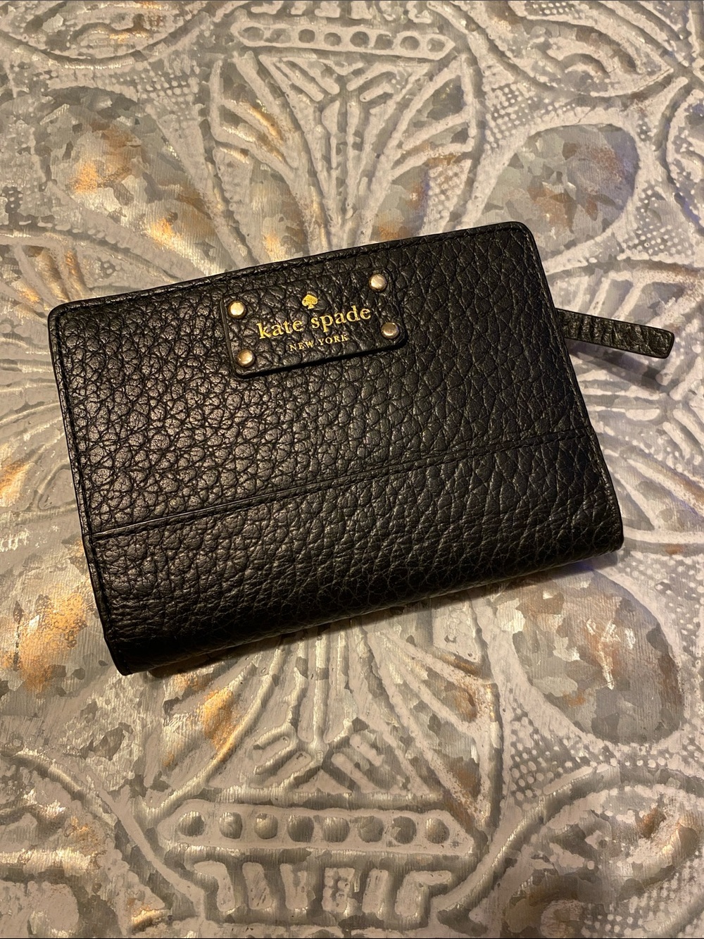 Kate Spade Black Bay Street Tellie Wallet Pebbled Black Leather Like New